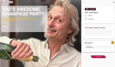Una invitación de Whocan con una foto personal de fondo — una de cada cinco invitaciones en Whocan lo hace así